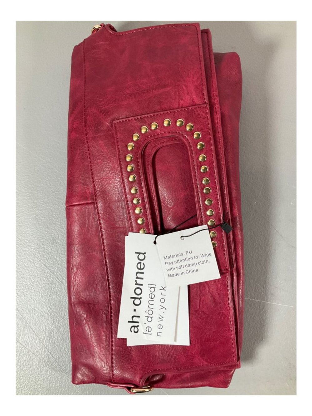 Ah-Dorned Persian Red Faux Leather Studded Foldover Clutch - Unisex